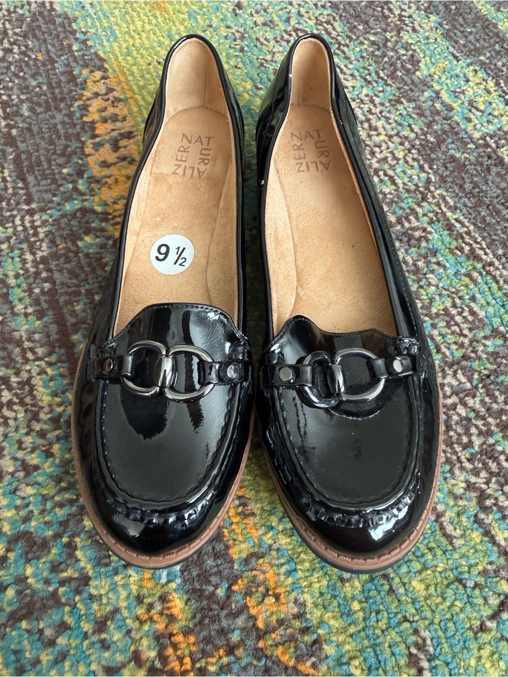 Naturalizer Black Patent Loafers with Metal Bit